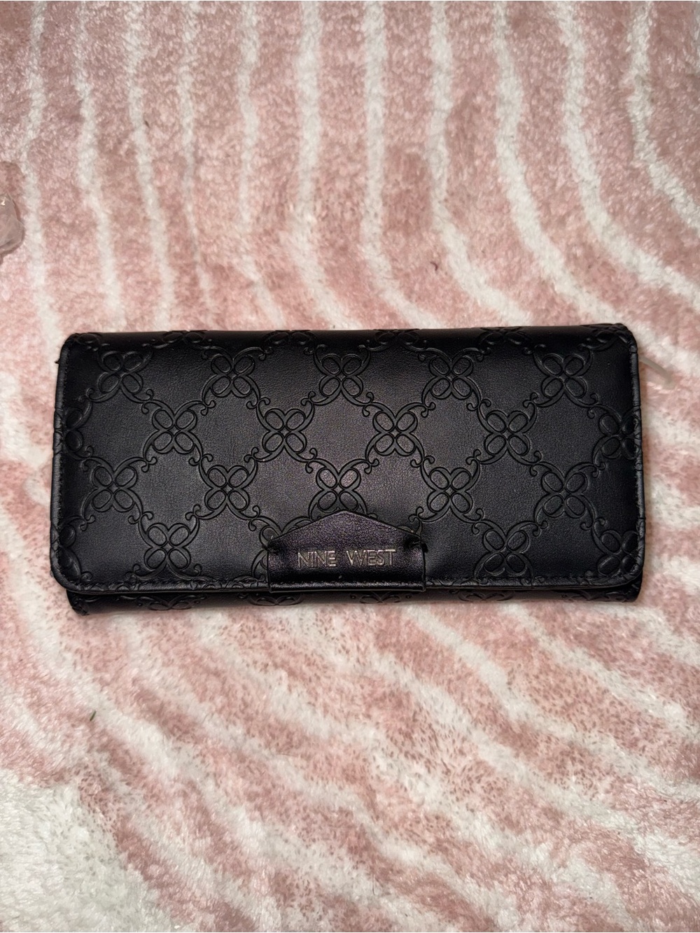 Nine West Black Embossed Leather Continental Wallet